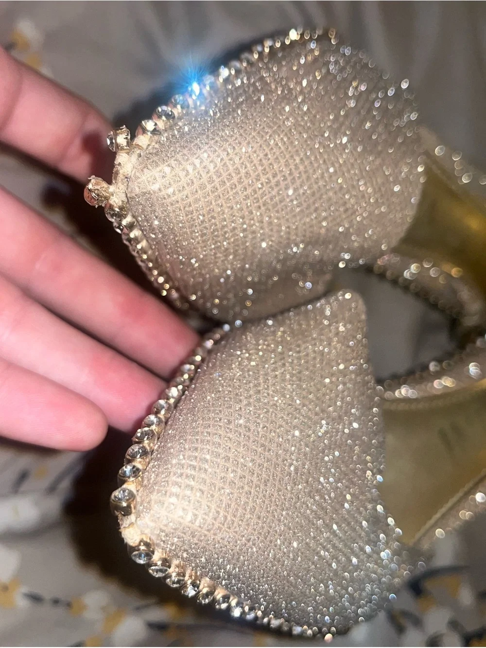 Gianni Bini Metallic Rose Gold Pointed Toe Flats with Crystal Trim